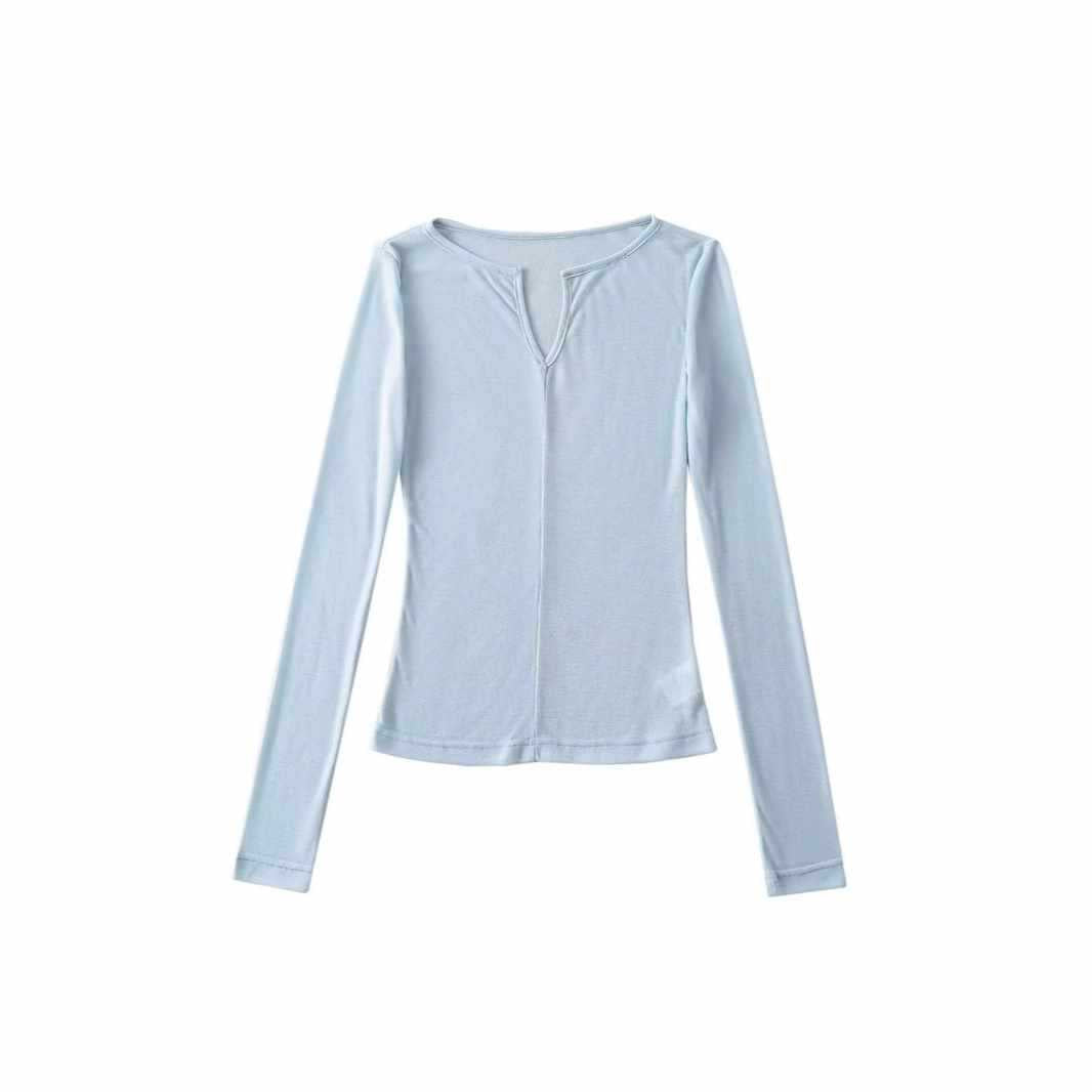 Damen langärmliges Oberteil mit elegantem Ausschnitt Fudus