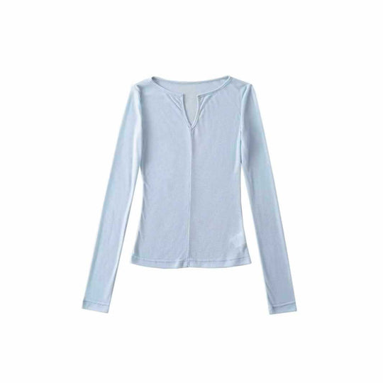 Damen langärmliges Oberteil mit elegantem Ausschnitt Fudus