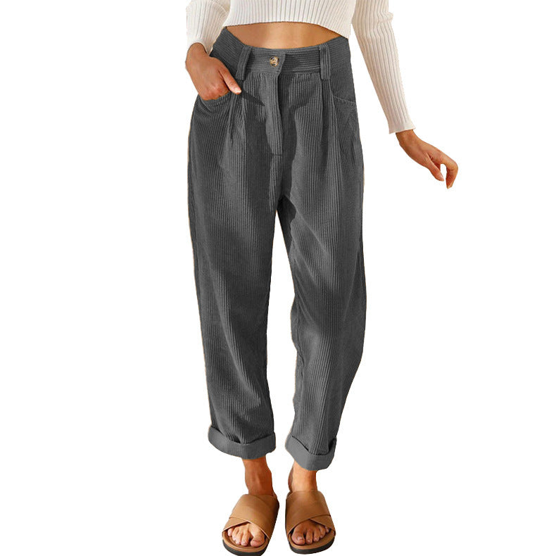 Damen Hochtaillierte Chino-Hose mit Falten Fudus
