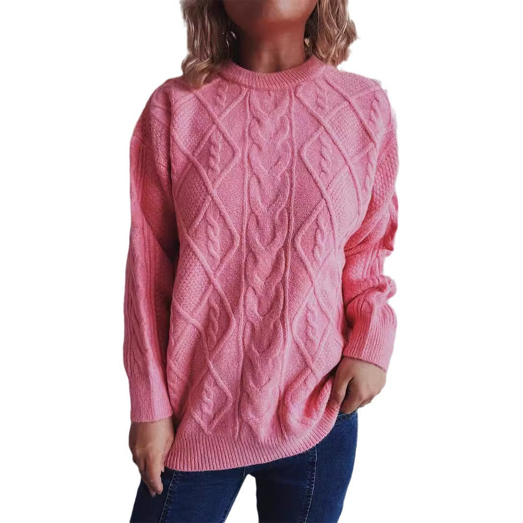 Damen Grobstrickpullover mit elegantem Zopfdesign und lässigem Schnitt Fudus