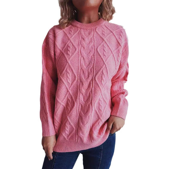 Damen Grobstrickpullover mit elegantem Zopfdesign und lässigem Schnitt Fudus