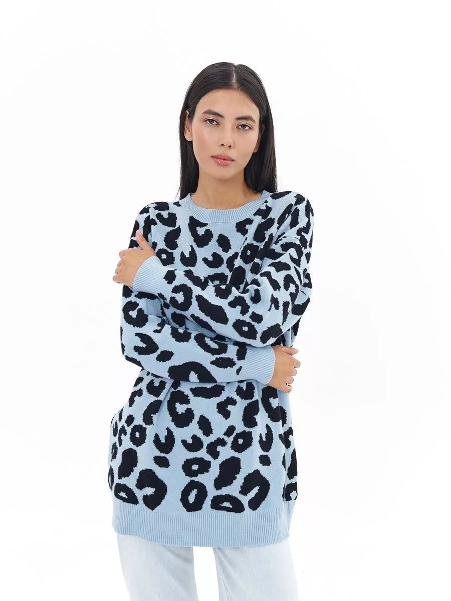 Damen Grobstrickpullover mit Leopardenmuster Fudus