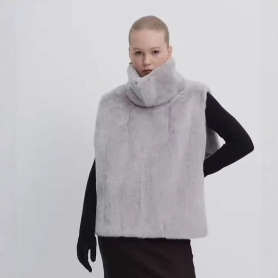 Damen kuschelige Kunstfellweste mit hohem Kragen Fudus
