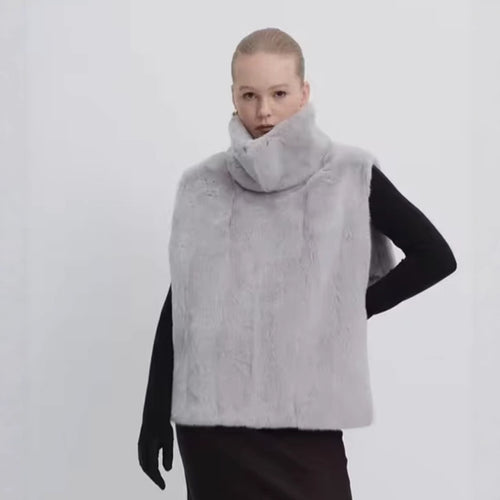 Damen kuschelige Kunstfellweste mit hohem Kragen Fudus