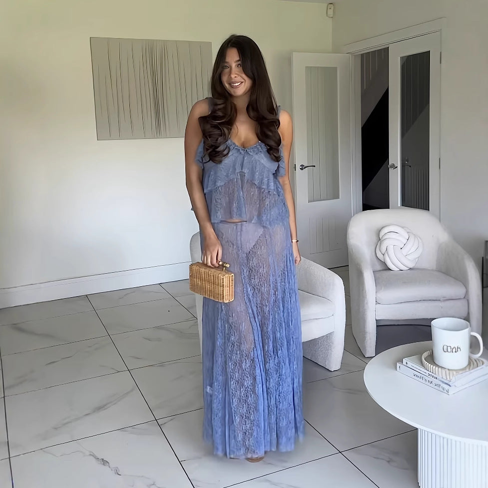 Damen langer Spitzenrock Fudus