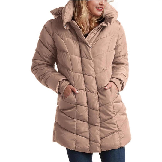 Damen Langer gesteppter Winterparka mit hochgeschlossenem Kragen Fudus