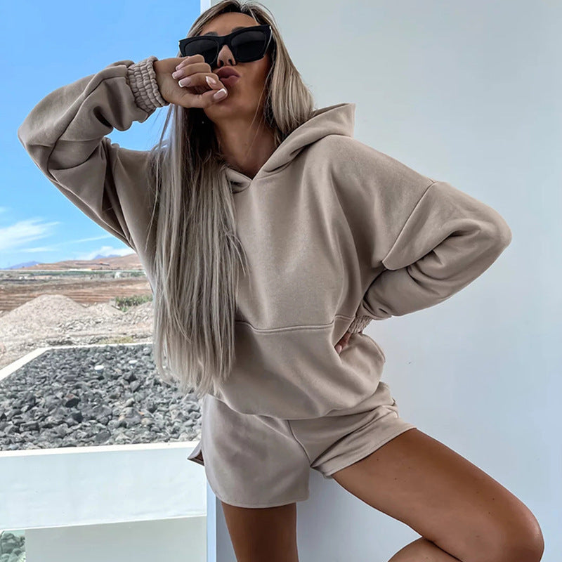 Damen lässiger Hoodie und kurze Sporthosen Fudus