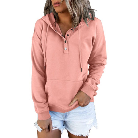 Damen Kapuzensweatshirt mit Knopfleiste und lässigem Schnitt Fudus