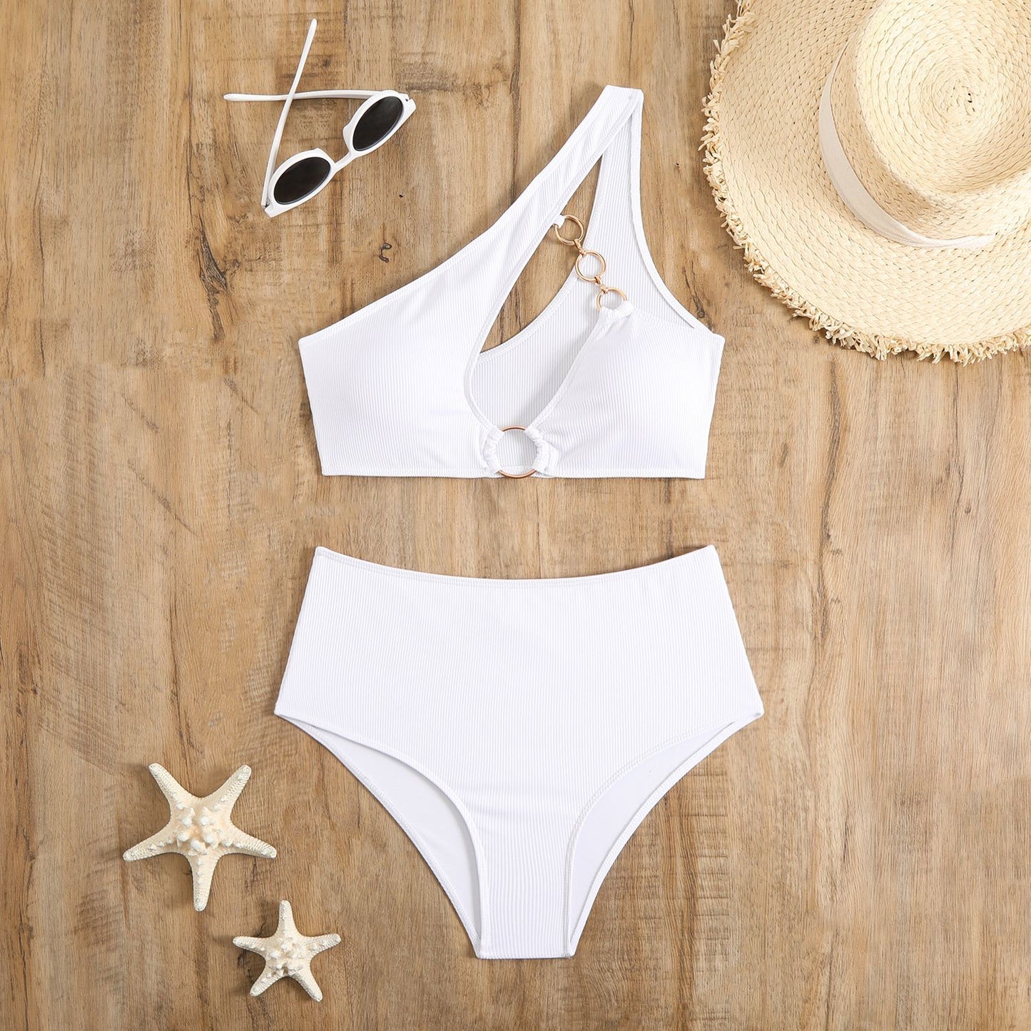 Damen Bikini Set Asymmetrisch Cut Out High Waist Rückenfrei