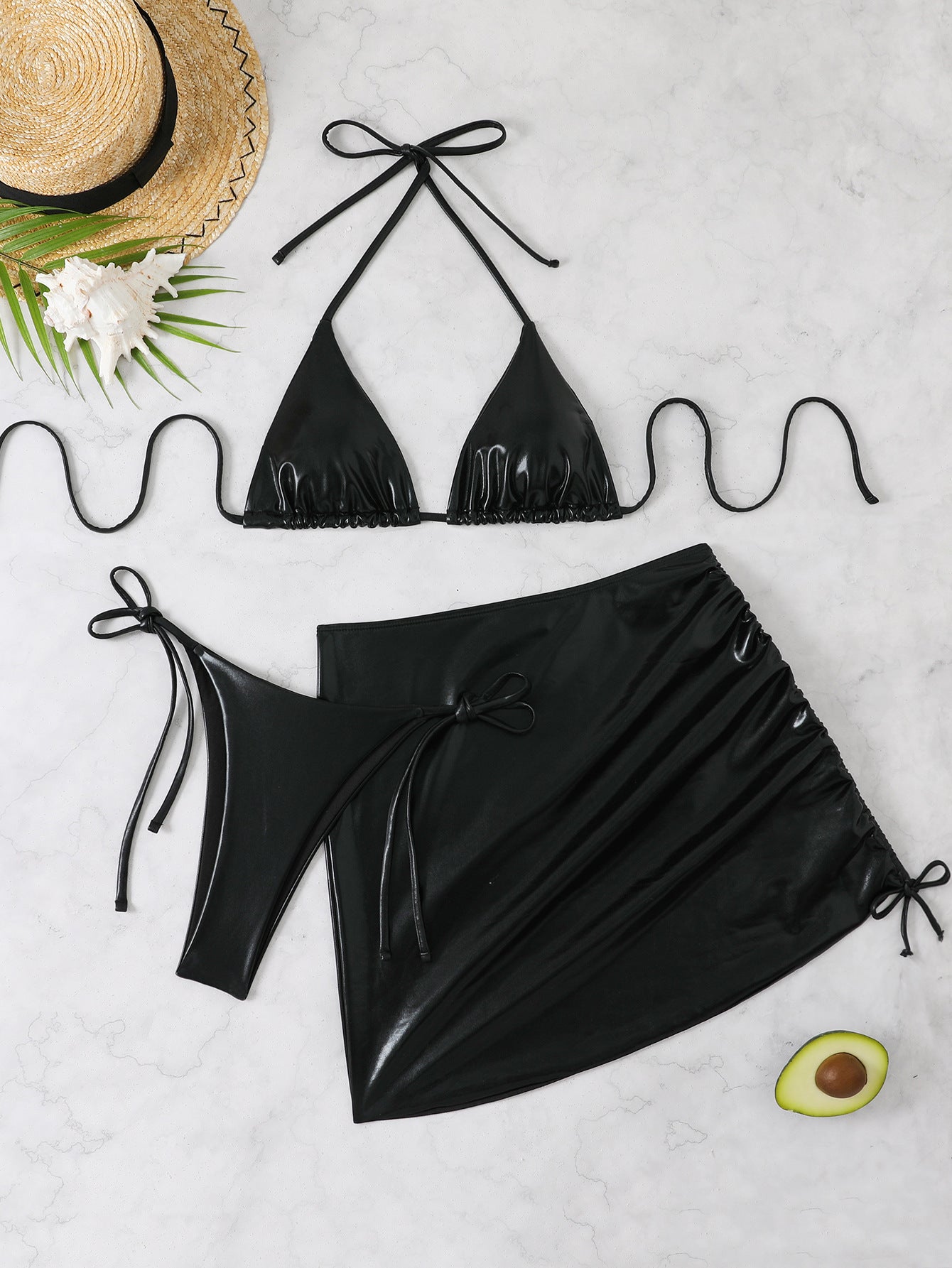 Bikini Set Damen Schimmernd Triangle Wickelrock