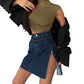 Damen Denim-Minirock mit Seitenschlitz und hohem Bund Fudus