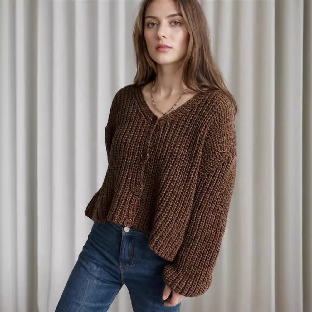 Damen Grobstrickjacke mit modischen Knopfdetails und lässigem Schnitt Fudus