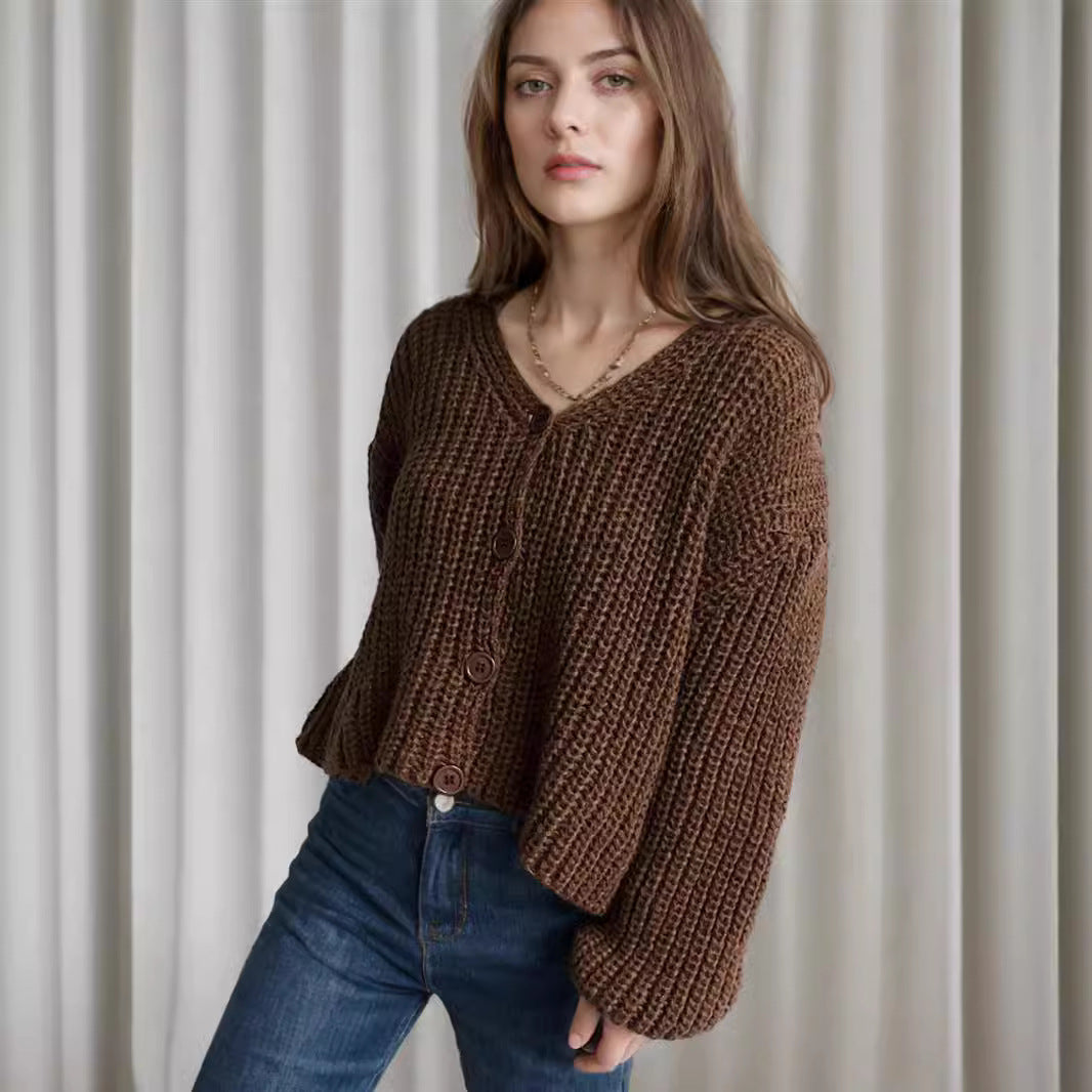 Damen Grobstrickjacke mit modischen Knopfdetails und lässigem Schnitt Fudus