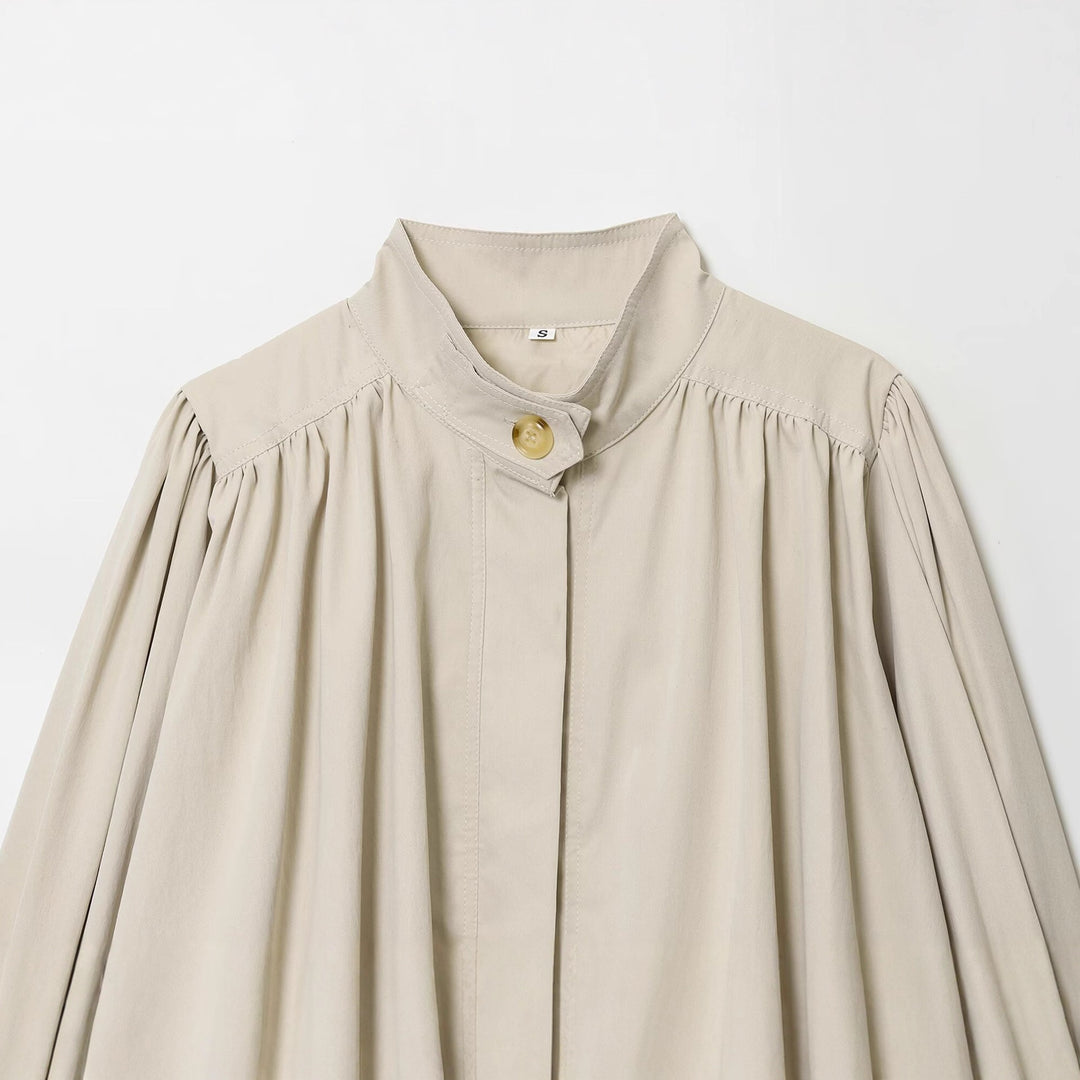 Damen lässige Bluse mit voluminösen Ärmeln und dekorativem Knopf Fudus