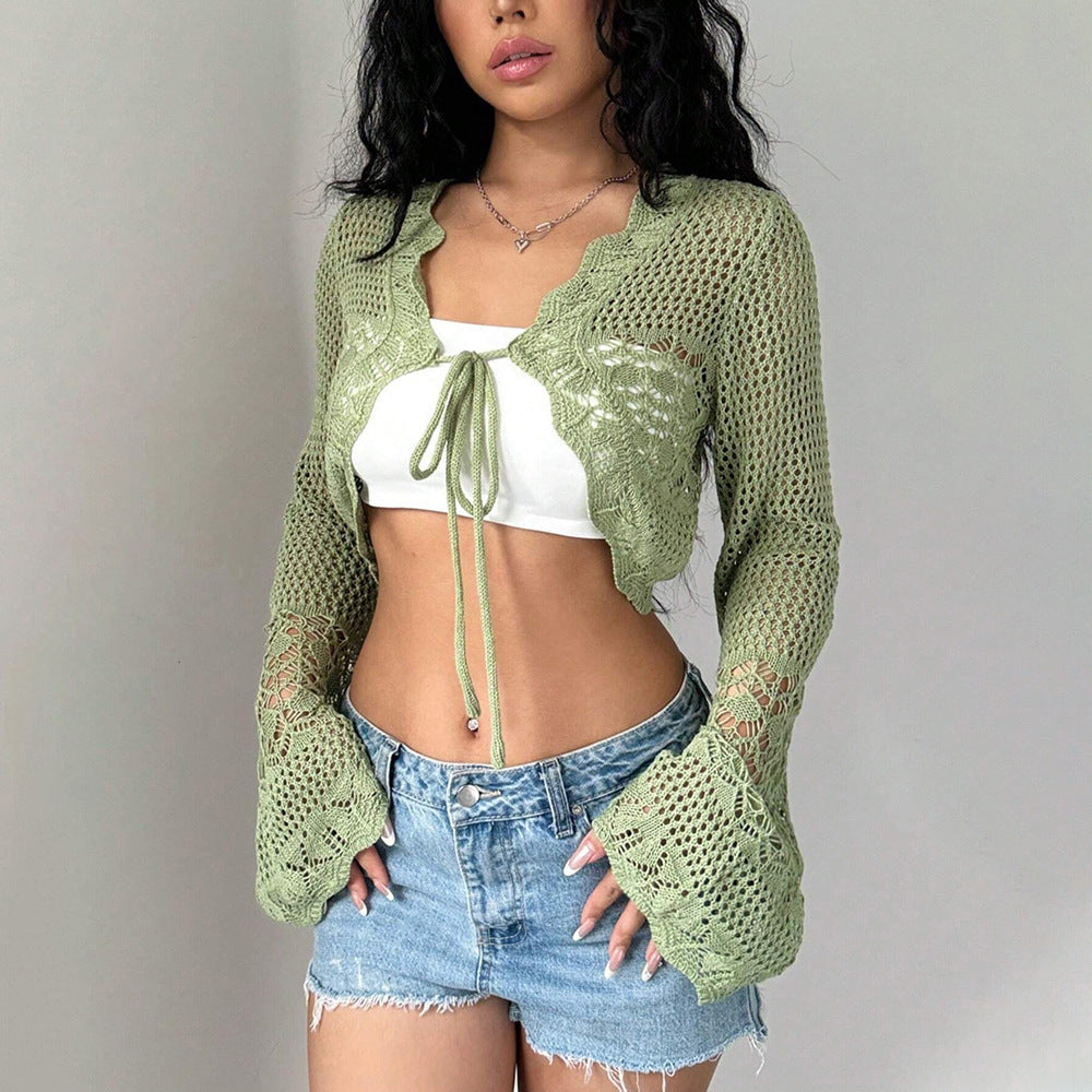 Damen Häkel-Cardigan mit elegantem Schnitt und langen Ärmeln Fudus