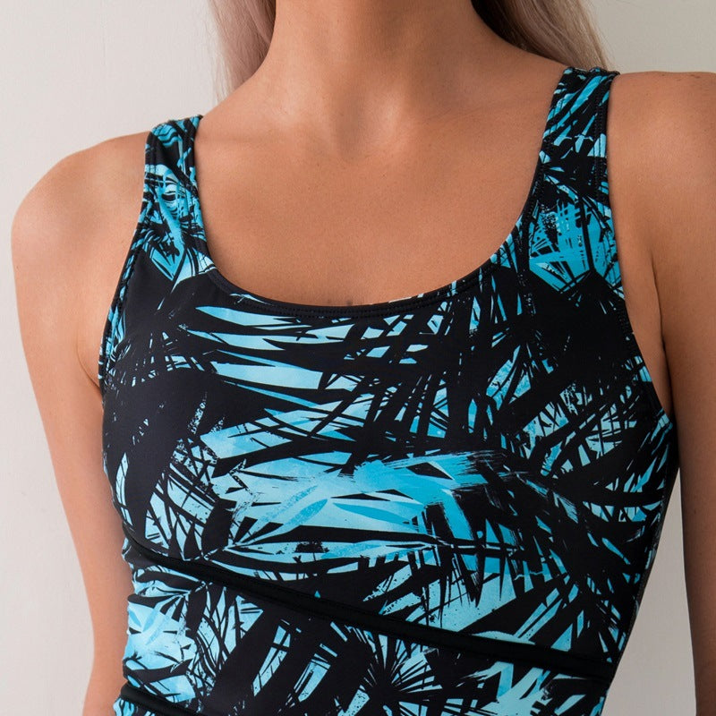 Dame Badeanzug Sport Einteiler Grafische Muster Rückenfrei Dehnbar