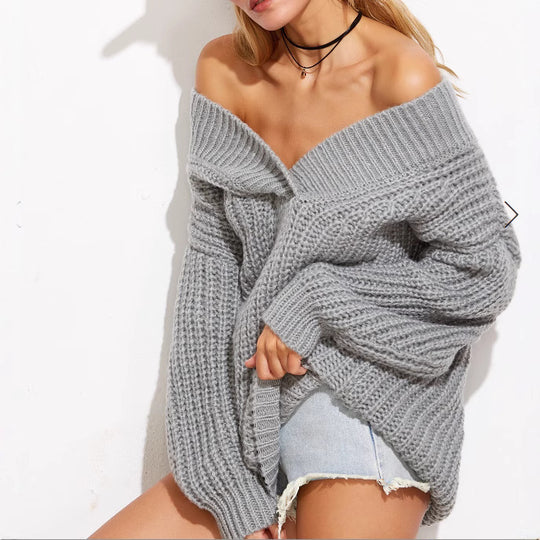 Damen Grobstrickpullover mit schulterfreiem Design und oversized Passform Fudus