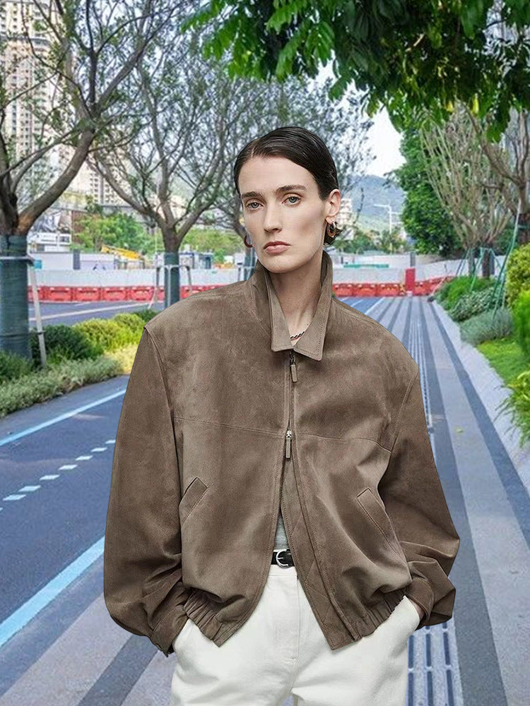 Damen Kunstlederjacke mit elastischem Bund und praktischen Taschen Fudus