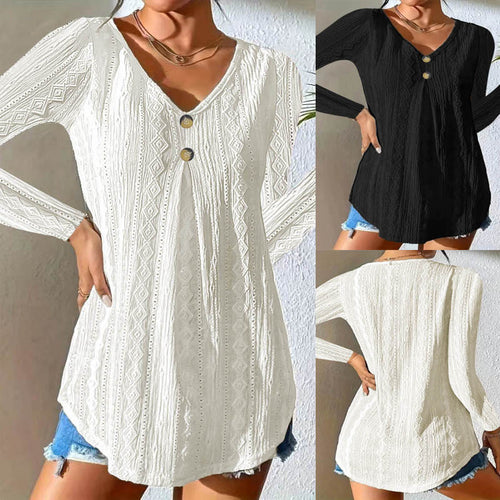 Damen Langarmshirt mit strukturiertem Design und modischen Knopfdetails Fudus