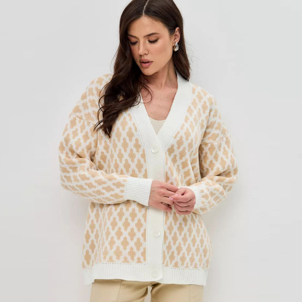 Damen Grobstrickjacke mit modernem Leopardenmuster Fudus