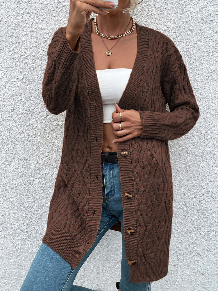 Damen Grobstrick Cardigan mit offenem Design und praktischen Knöpfen Fudus