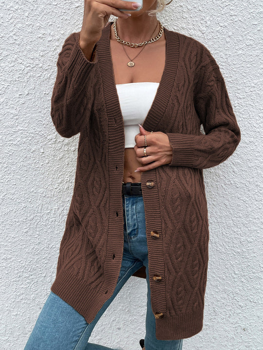 Damen Grobstrick Cardigan mit offenem Design und praktischen Knöpfen Fudus