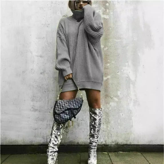 Damen Grobstrickpullover mit hohem Kragen und lockerem Schnitt Fudus