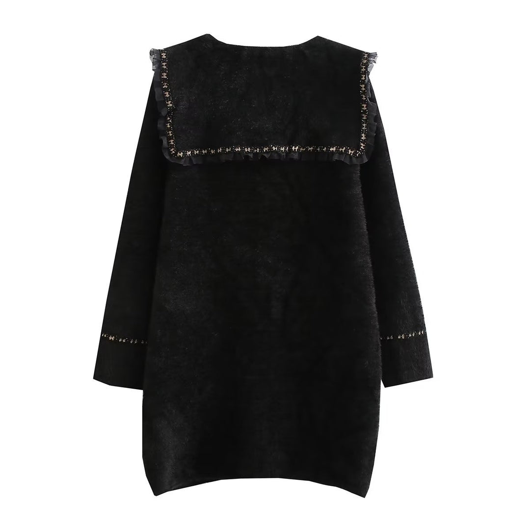 Damen Langarmjacke mit dekorativem Kragen und funktionalen Taschen Fudus