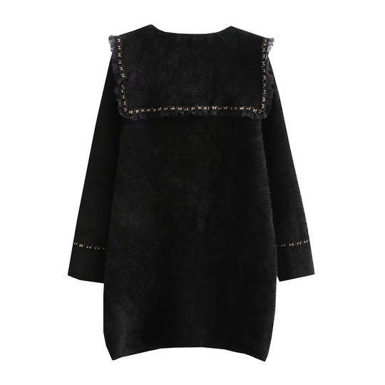 Damen Langarmjacke mit dekorativem Kragen und funktionalen Taschen Fudus