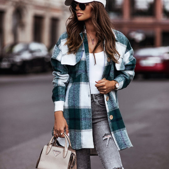 Damen Karierte Overshirt-Jacke mit praktischen Brusttaschen Fudus