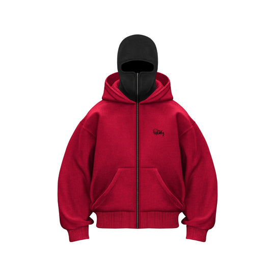 Damen Kapuzensweatshirt mit integriertem Gesichtsschutz und praktischen Reißverschlusstaschen Fudus