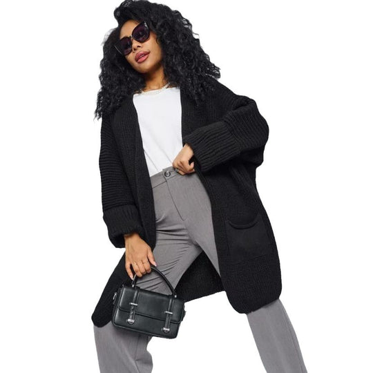 Damen lässige Strickjacke mit aufgesetzten Taschen und offenem Design Fudus