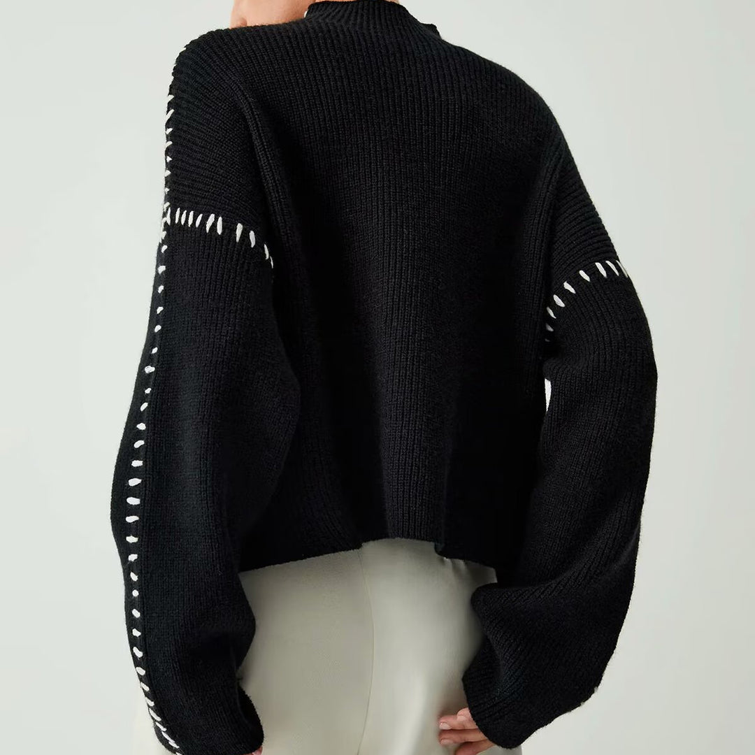 Damen kuscheliger Strickpullover mit elegantem Rollkragen und modischen Einsätzen Fudus