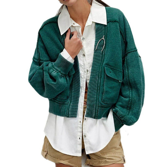 Damen lässige Hoodie-Jacke mit weiten Ärmel und praktischen Taschen Fudus