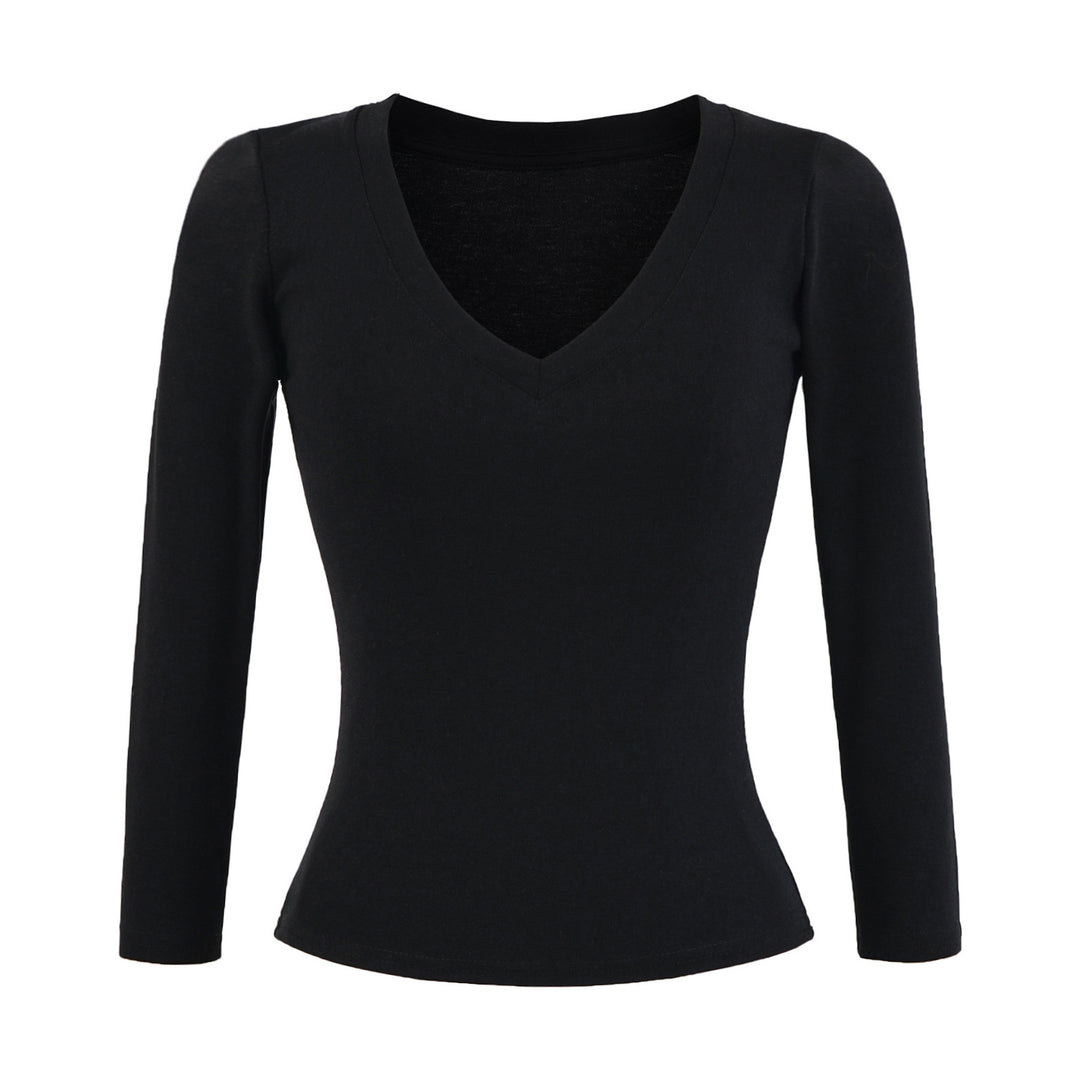 Damen Langärmliges V-Ausschnitt Oberteil Fudus