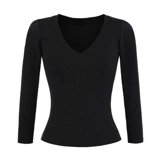 Damen Langärmliges V-Ausschnitt Oberteil Fudus