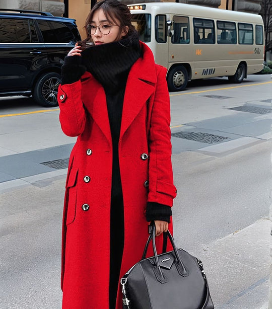 Damen Langmantel Trendig Modisches Revers Hochwertiges Material