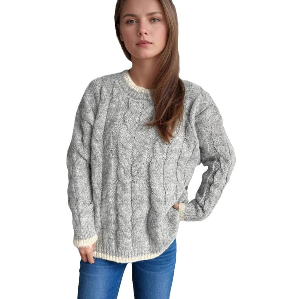 Damen Grobstrickpullover mit einzigartigem Zopfmuster und lässigem Schnitt Fudus