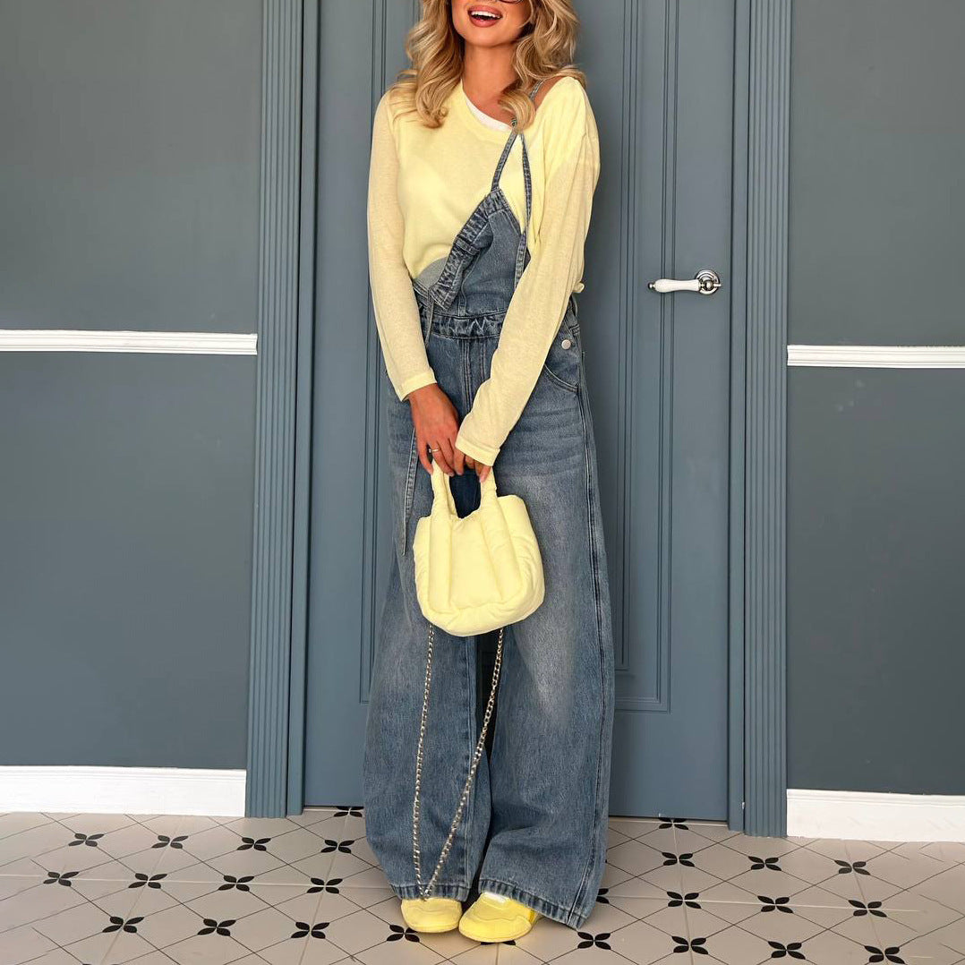 Damen Lässige Jeansoverall mit weitem Schnitt Fudus