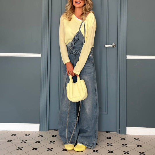 Damen Lässige Jeansoverall mit weitem Schnitt Fudus