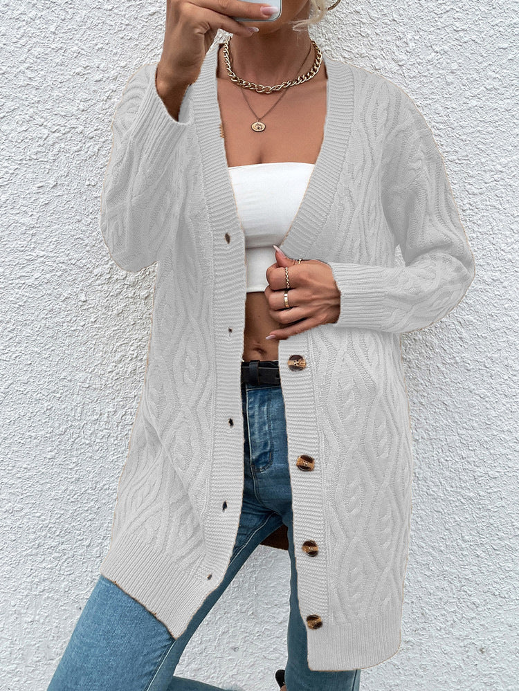 Damen Grobstrick Cardigan mit offenem Design und praktischen Knöpfen Fudus