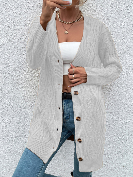 Damen Grobstrick Cardigan mit offenem Design und praktischen Knöpfen Fudus
