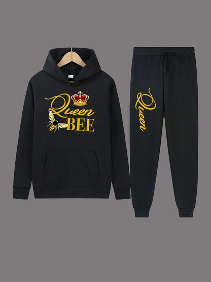 Damen Hoodie und Jogginghose Set mit kreativem "Queen Bee" Design Fudus