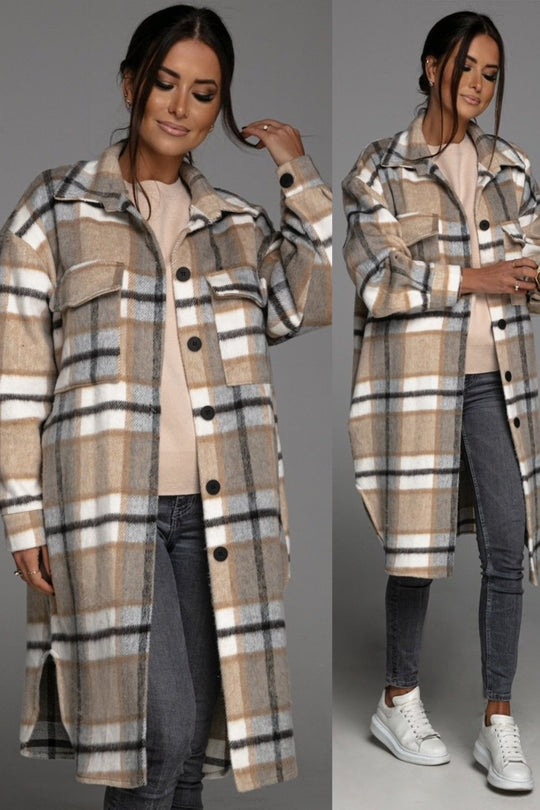 Damen Langer Karierter Mantel Fudus