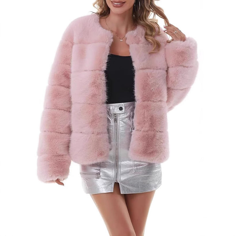 Damen Kunstfelljacke mit strukturiertem Schnitt und voluminösen Ärmeln Fudus