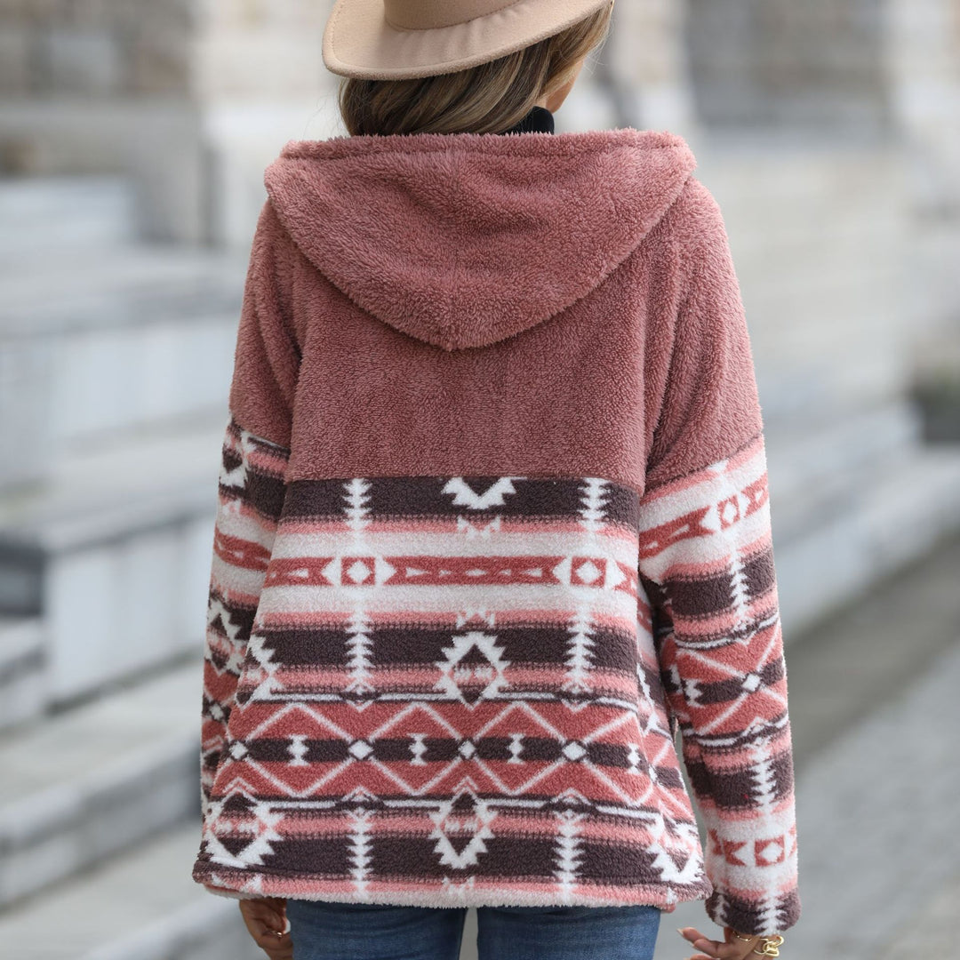 Damen Kuschelige Fleecejacke mit Karomuster und praktischen Taschen Fudus