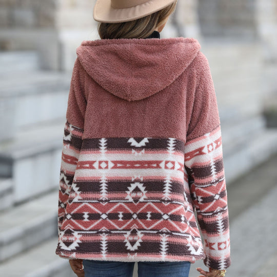 Damen Kuschelige Fleecejacke mit Karomuster und praktischen Taschen Fudus