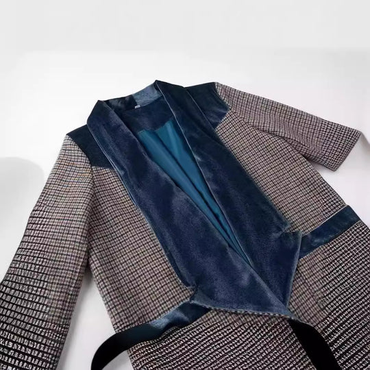 Damen modischer Longblazer mit samtigem Revers Fudus