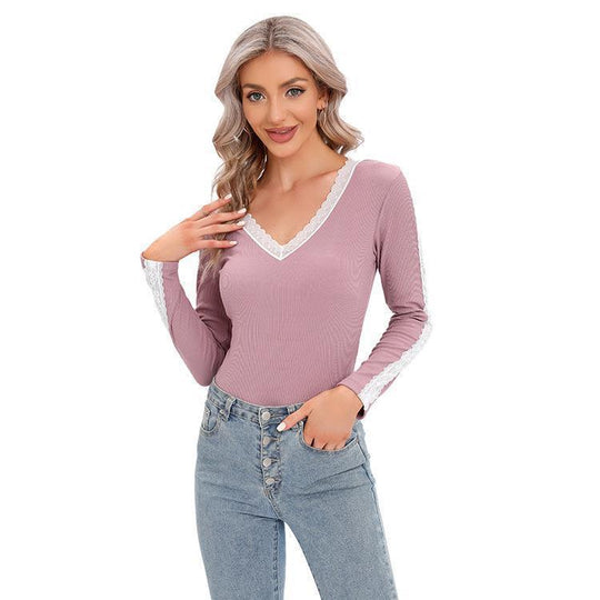 Damen Langarmbody mit Spitzenverzierungen Fudus