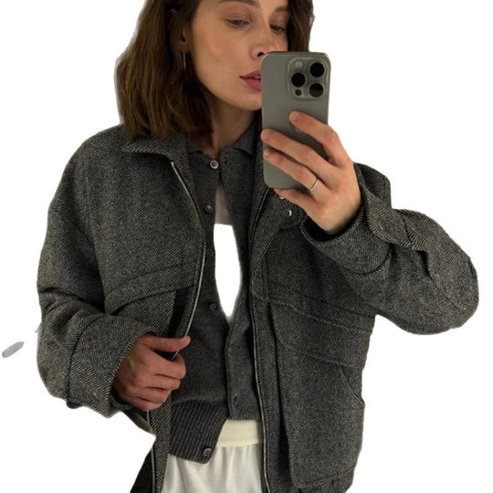Damen lässige Oversized-Jacke mit modischem Wellenmuster Fudus